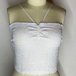 Madewell Smocked White Cropped Tank - Size S